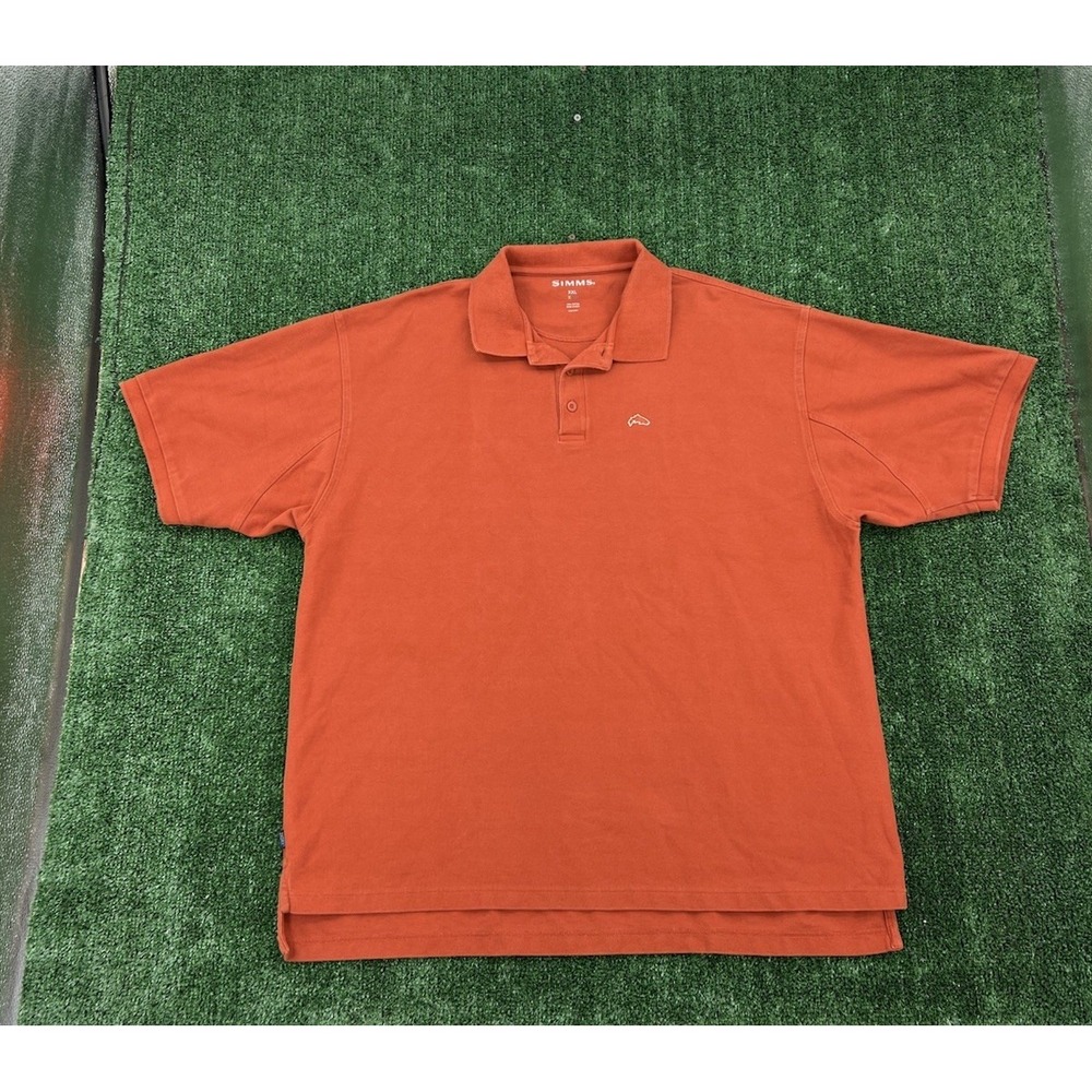 Simms Polo Shirt Mens 2XL Extra Large Orange Fish Hunt Camp Activewear Outdoor